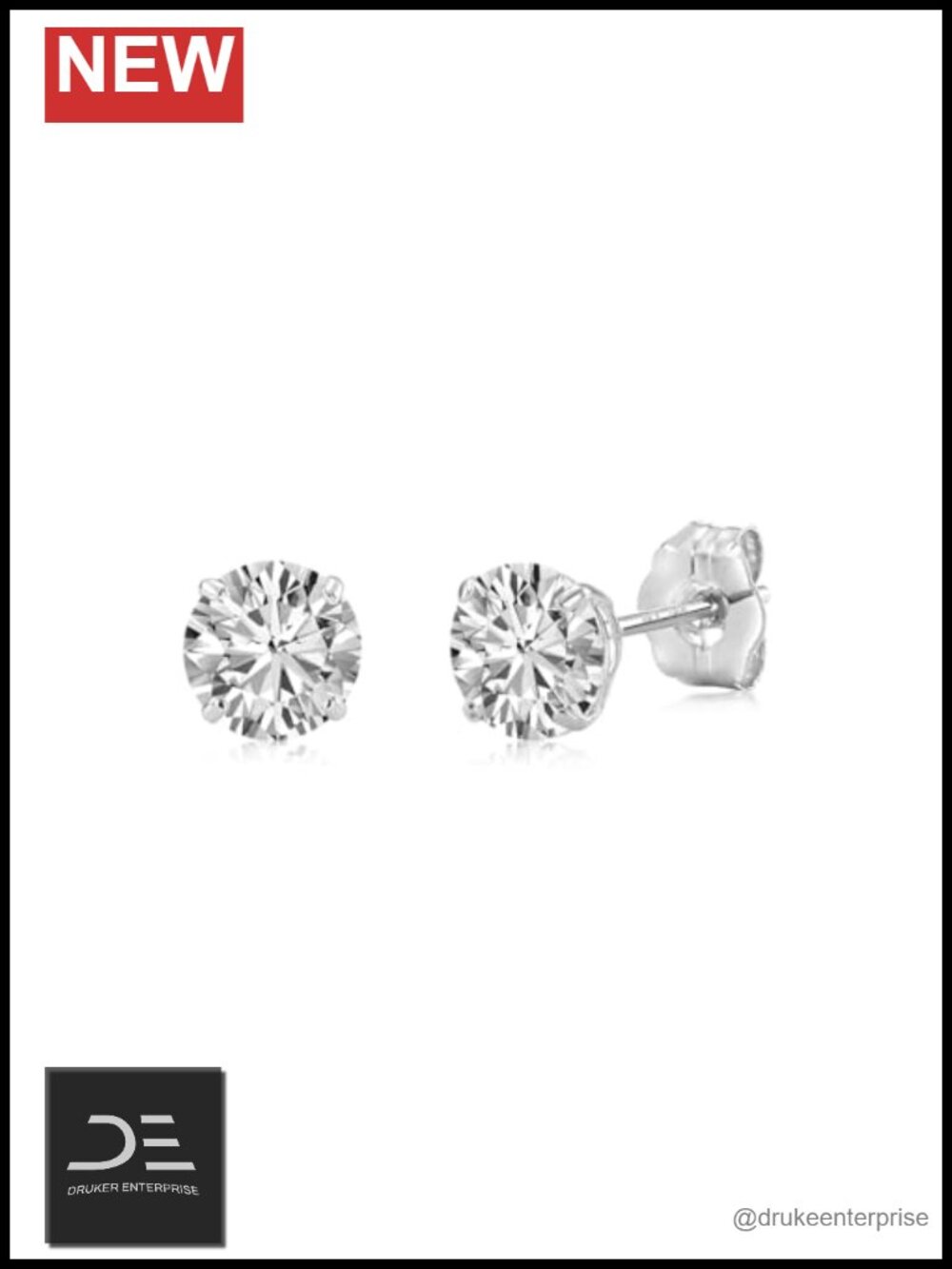 14k White Gold Cubic Zirconia Stud Earrings Pushbacks 4mm Solitaire